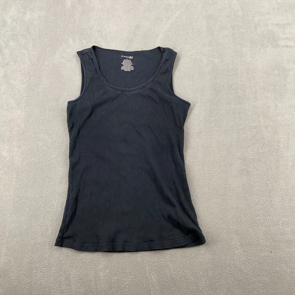 St. John's Bay Ribbed Tank Top Women Small Black Cotton Everyday Wear Scoop Neck
